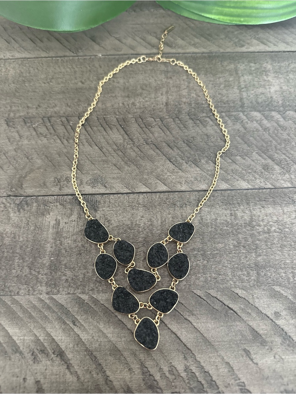 Sugarfix Gold-Tone Necklace with Black Druzy Stones